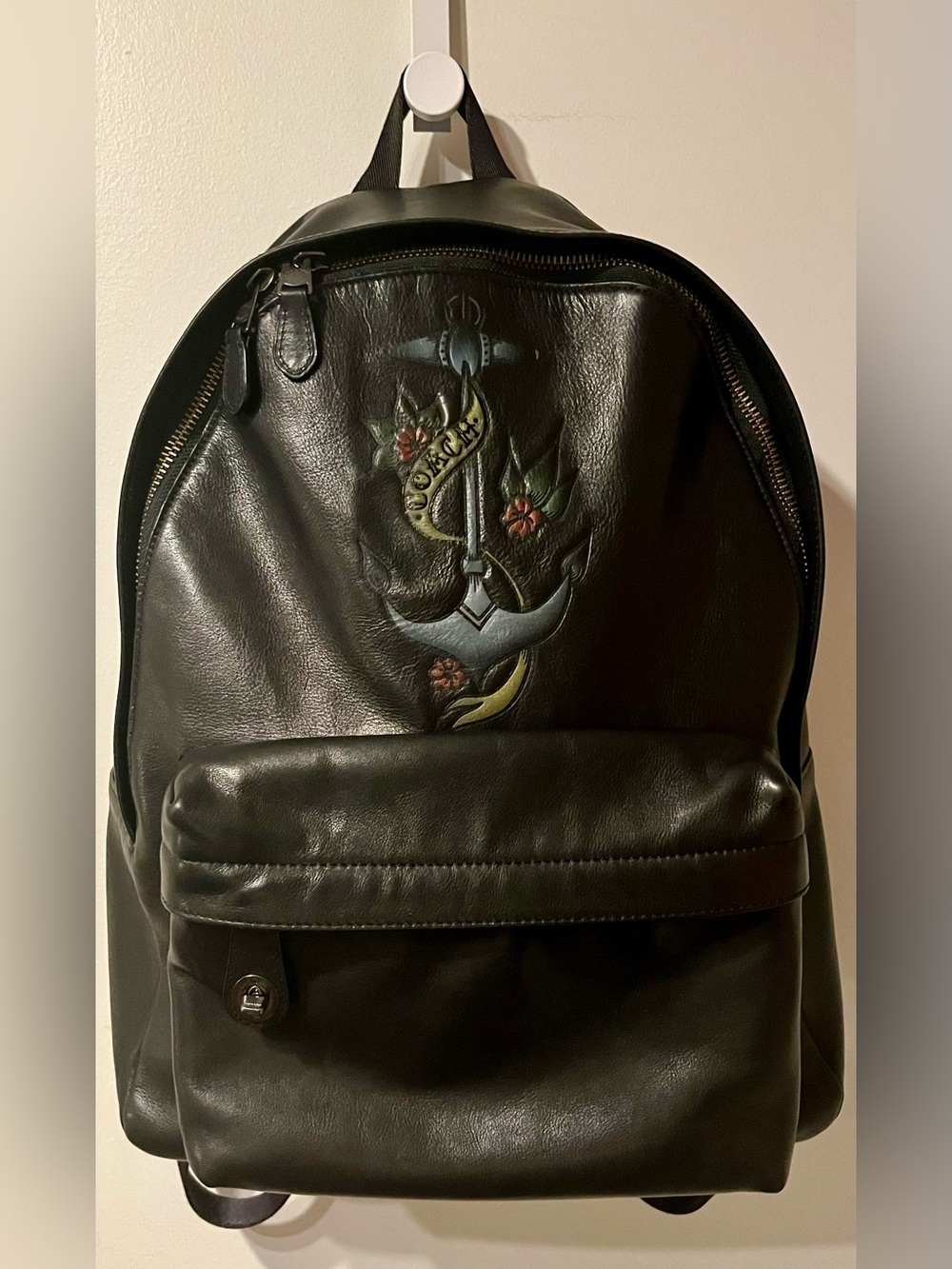 Rare Coach Anchor Tattoo Leather Campus Backpack Black #M1777-25977